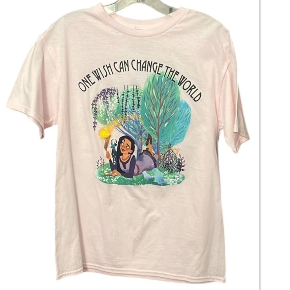 Disney •One Wish Can Change The World• Tee, Short Sleeve Light Pink 16/18 Girls